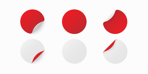 Realistic template of white round paper. Adhesive sticker with curved edge isolated on white background. Vector illustration