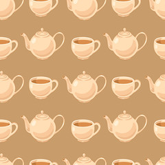 Vector pattern with tea pots and cups