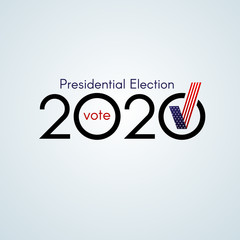 US presidential election Voting Number 2020 text Vote with usa flag checkmark on a light background Political theme of the American flag Banner poster card USA Presidential Election vote 2020 Vector
