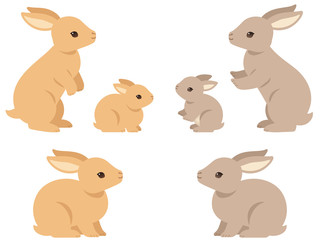 見上げるウサギの親子のイラストセット