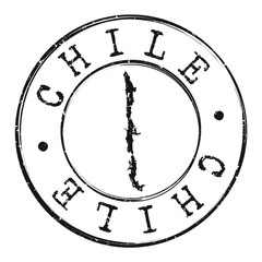 Chile Map Silhouette. Postal Passport Stamp Round Vector Icon.