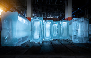 The Ice factory under working with industry machine which produce ices with ice factory background...