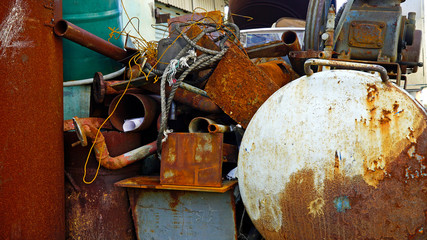 Rusted and abandoned parts of ship on the street in Busan Korea
