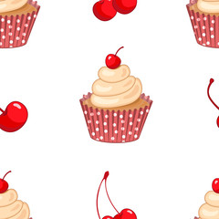 Vector pattern with cupcake and cherries