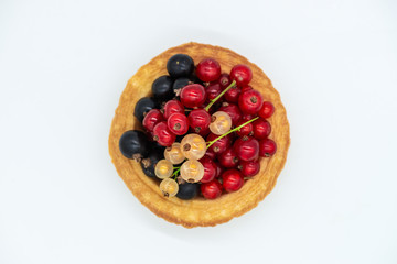 Tartlet with red and black currant isolated white background