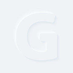 Vector button letter of alphabet G. Bright white gradient neumorphic effect character type icon. Internet gray symbol isolated on a background.