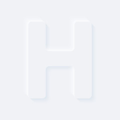 Vector button letter of alphabet h. Bright white gradient neumorphic effect character type icon. Internet gray symbol isolated on a background.