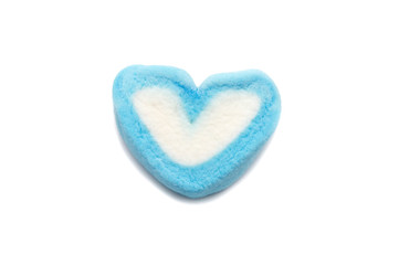 Blue sweet heart shape marshmallow isolated on white background.