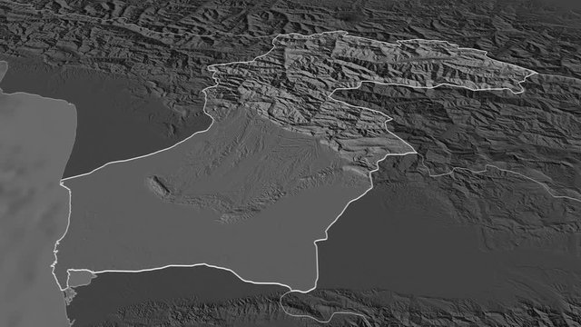 Samegrelo-Zemo Svaneti, region with its capital, zoomed and extruded on the bilevel map of Georgia in the conformal Stereographic projection. Animation 3D