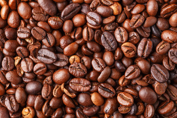 The texture of the coffee beans. A close-up.