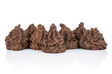 Lot of whole homemade brown coconut cocoa biscuit isolated on white background