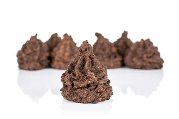 Lot of whole homemade brown coconut cocoa biscuit isolated on white background
