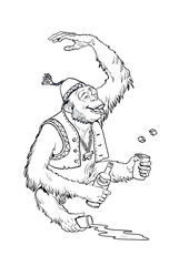 Chimpanzee bonobo pirate coloring page. Outline illustration. Monkey and apes pirates coloring sheet.