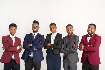 team of african people in suits on a white background