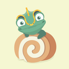 Cute chameleon with dessert cartoon..
