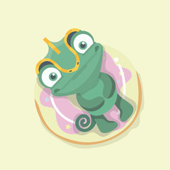 Cute chameleon with dessert cartoon..