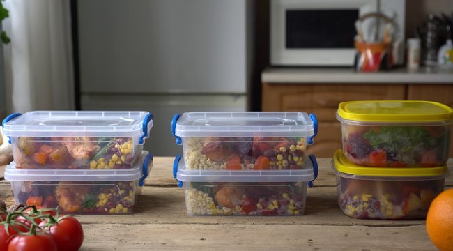 Meal Prep Food Storage Containers. Lunch boxes with homemade food. Planning and preparing healthy meals. Advance meal preparation