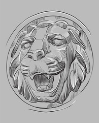 Grey vector stone head of lion