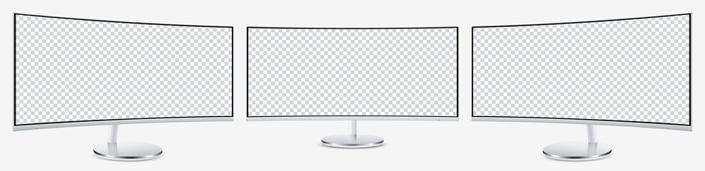 Mockup QLED curved display monitor on three sides with blank screens for your design. Vector illustration EPS10	 - obrazy, fototapety, plakaty