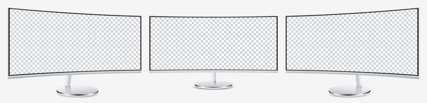 Mockup QLED Curved Display Monitor On Three Sides With Blank Screens For Your Design. Vector Illustration EPS10	