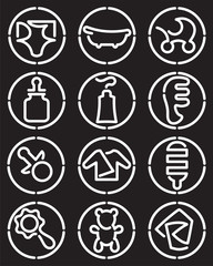 Baby decorative icons on a black background