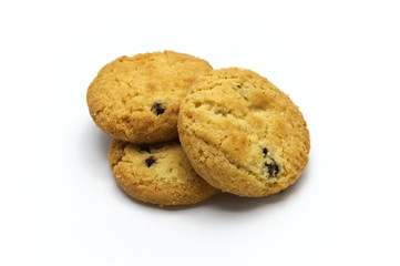 Raisin cookies or biscuit flavor. Isolated on white background. Selective focus.
