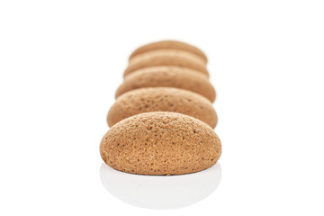 Fototapeta na wymiar Group of five whole sweet brown chocolate sponge biscuit isolated on white background