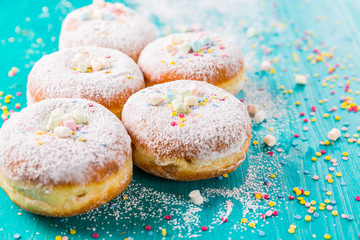 Carnival powdered sugar raised donuts - German Berliner donuts