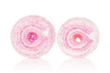 Group of two whole pink sweet meringue isolated on white background