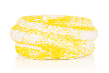One whole yellow sweet meringue isolated on white background