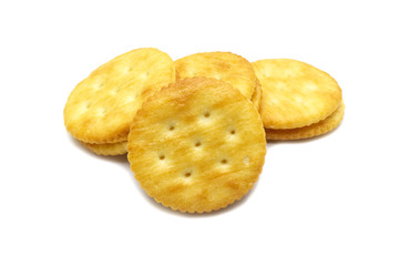 Biscuit sandwich cracker Cheese flavoured ,Cream and butter. Stack of crunchy delicious sweet meal and useful cookies. Isolated on white background.