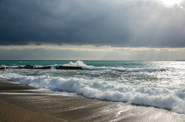 Surf on the Black Sea in winter
