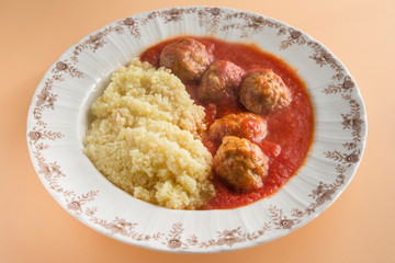 Meatballs with typical Moroccan couscous