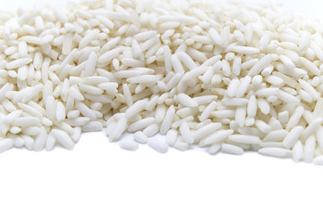 Rice grains isolated on white background and copy space.