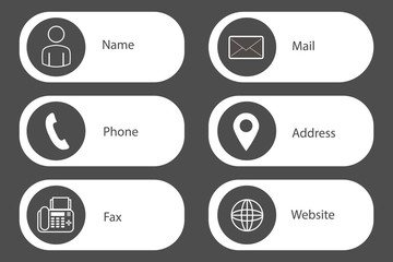 Business card icon. Name. Phone. Fax. Mail. Address. Website. Vector illustration.