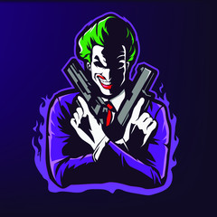 mafia holding pistols isolated on dark background, mascot logo for team_vector eps10