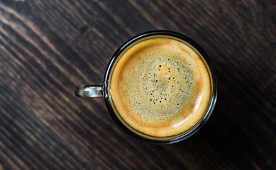 Bulletproof coffee blended with organic butter keto diet coffee. ketogenic drink breakfast. Flat lay, space.