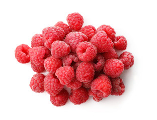 Pile of ripe rasberries isolated on white background