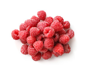 Pile of ripe rasberries isolated on white background