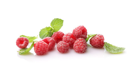 Ripe rasberries isolated on white background