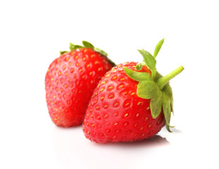 Red strawberries isolated on white background
