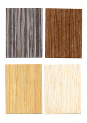 Samples of veneer wood on white background. Material for interior architecture and construction or furniture finishing design concept.