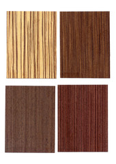 Samples of veneer wood on white background. Material for interior architecture and construction or furniture finishing design concept.