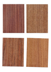 Samples of veneer wood on white background. Material for interior architecture and construction or furniture finishing design concept.