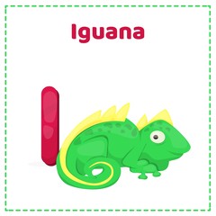 Alphabet printable flashcards vector with letter I.