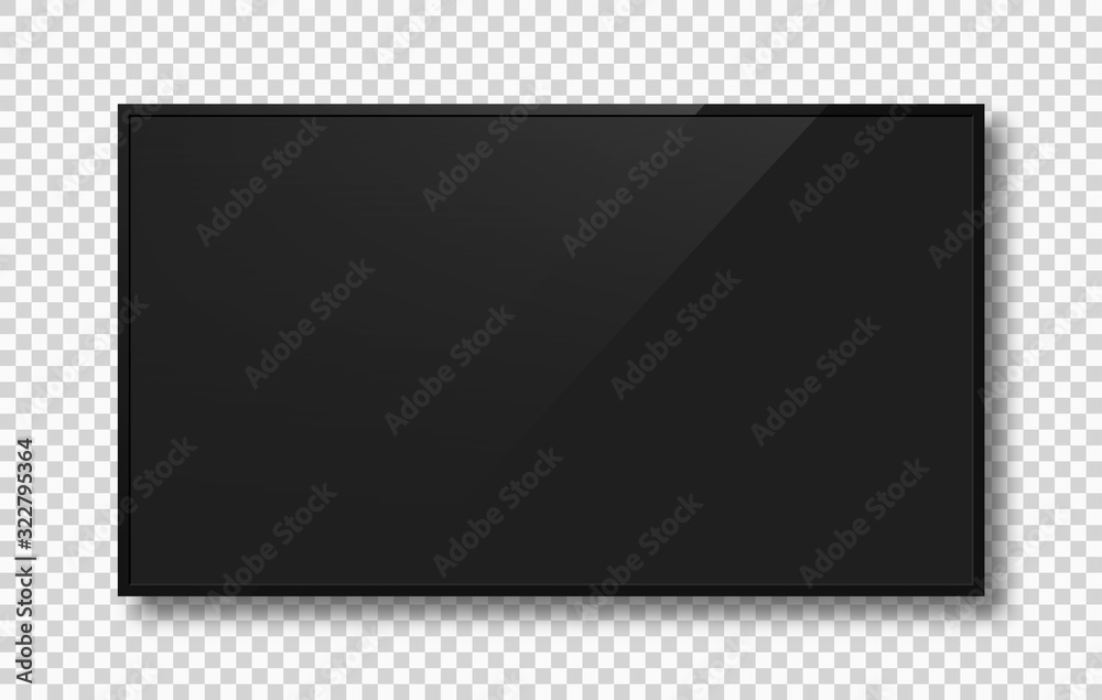 Wall mural empty tv screen with black frame. realistic monitor screen, lcd display mockup with reflection and s