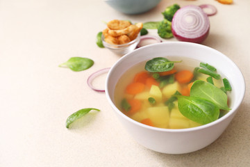 Vegetable soup isolated on kitchen table