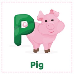 Alphabet printable flashcards vector with letter P.
