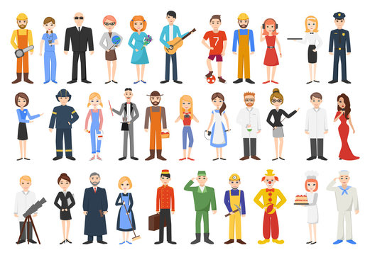 Set of people of different professions. Isolated on a white background. Vector illustration.