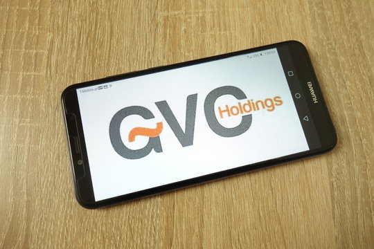 KONSKIE, POLAND - June 21, 2019: Gvc Holdings plc company logo on mobile phone